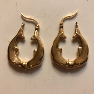14k Gold Dolphin Hoop Earrings